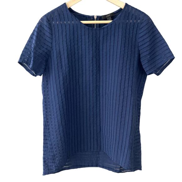 J. Crew Shadow Stripe Top - Semi Sheer - Navy Blue - 6 - Picture 1 of 8